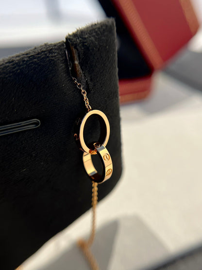 [⭐Corinne]LOVE NECKLACE DOUBLE RING PINK GOLD