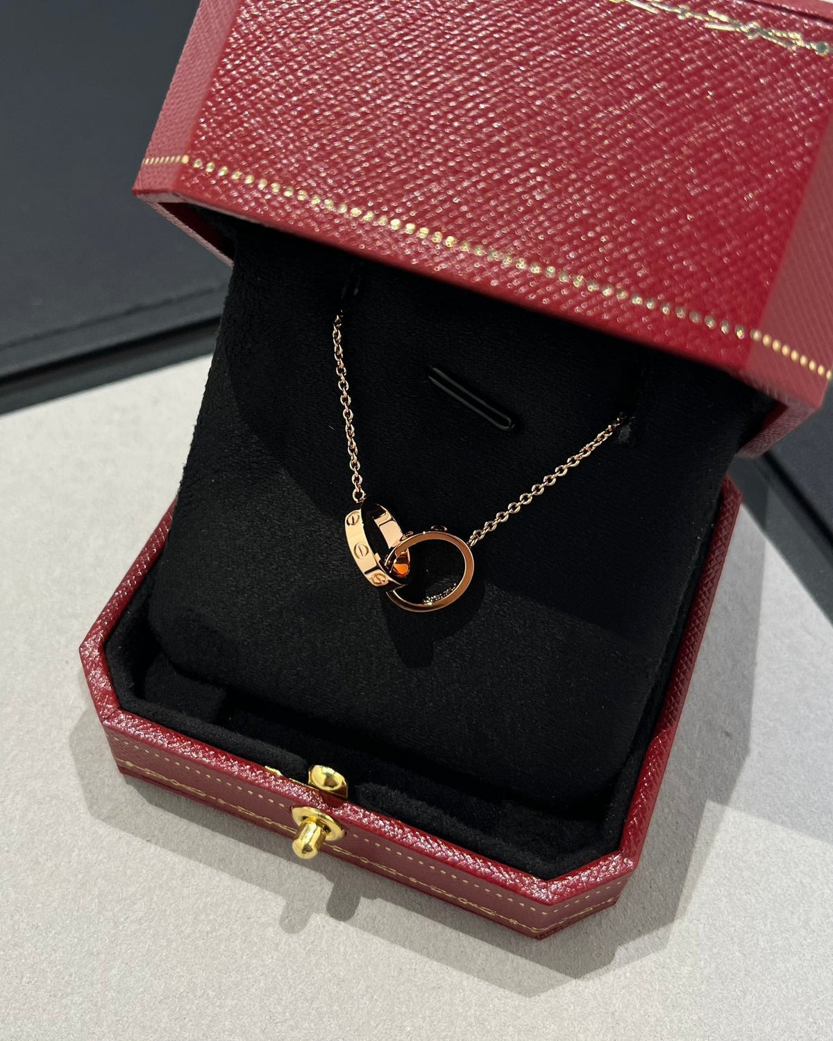 [⭐Corinne]LOVE NECKLACE DOUBLE RING PINK GOLD