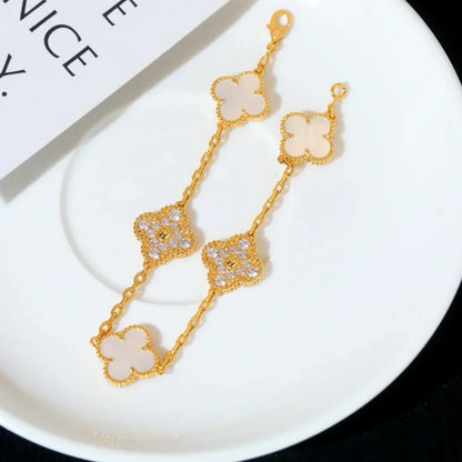 [⭐Corinne]CLOVER WHITE PEARL MOP 5 MOTIF BRACELET COLLECTION