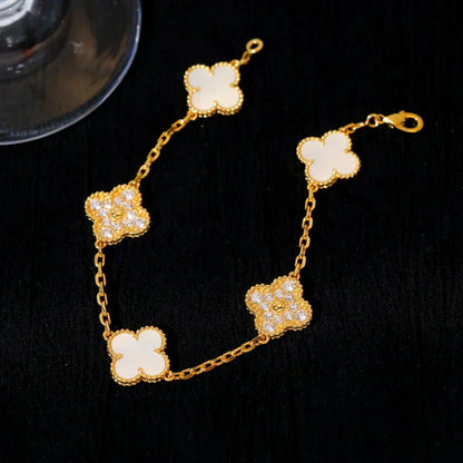 [⭐Corinne]CLOVER WHITE PEARL MOP 5 MOTIF BRACELET COLLECTION