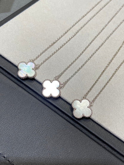 [⭐Corinne]CLOVER MEDIUM SILVER WHITE MOP NECKLACE