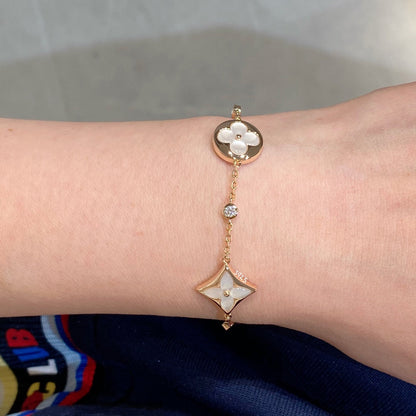 [⭐Corinne]STAR AND SUN 4 MOTIF WHITE MOP PINK GOLD BRACELET