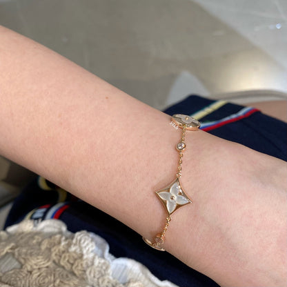 [⭐Corinne]STAR AND SUN 4 MOTIF WHITE MOP PINK GOLD BRACELET