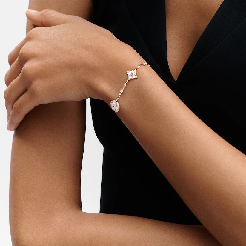 [⭐Corinne]STAR AND SUN 4 MOTIF WHITE MOP PINK GOLD BRACELET