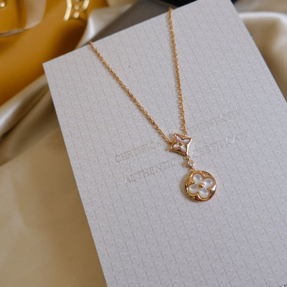 [⭐Corinne]STAR AND SUN WHITE MOP 2 MOTIF PINK GOLD NECKLACE