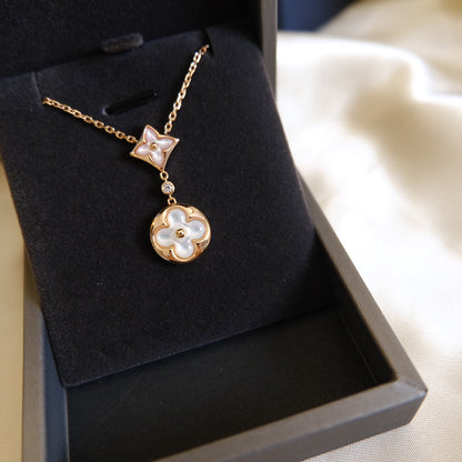 [⭐Corinne]STAR AND SUN WHITE MOP 2 MOTIF PINK GOLD NECKLACE