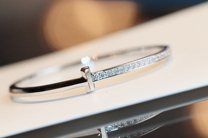 [Corinne]NARROW T1 HINGED BANGLE DIAMOND SILVER