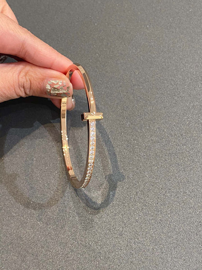 [Corinne]NARROW T1 HINGED BANGLE DIAMOND PINK GOLD