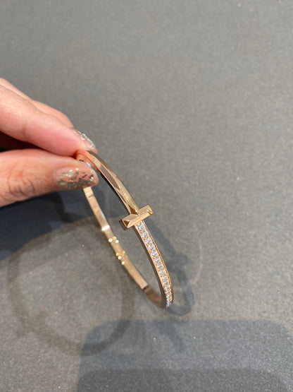 [Corinne]NARROW T1 HINGED BANGLE DIAMOND PINK GOLD