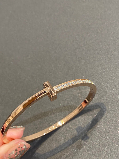 [Corinne]NARROW T1 HINGED BANGLE DIAMOND PINK GOLD