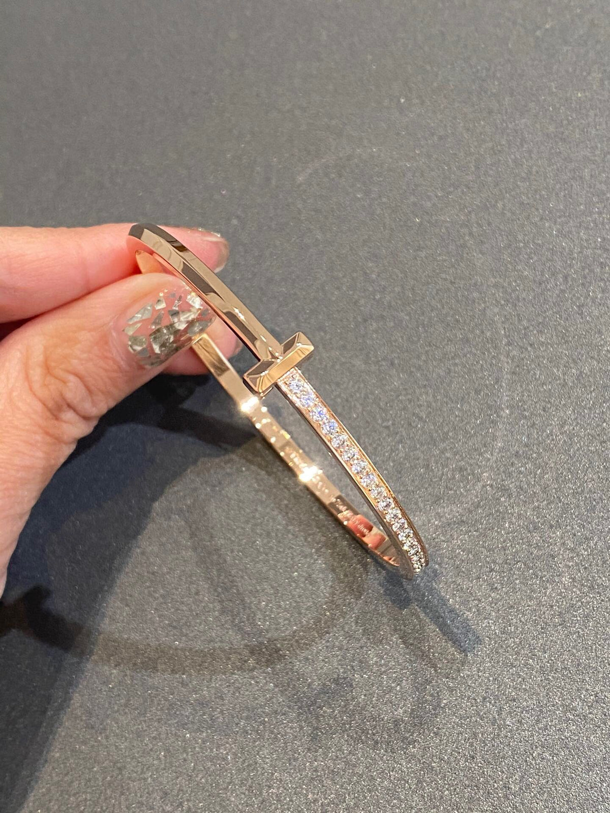 [Corinne]NARROW T1 HINGED BANGLE DIAMOND PINK GOLD