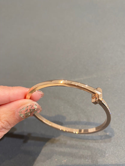[Corinne]NARROW T1 HINGED BANGLE DIAMOND PINK GOLD