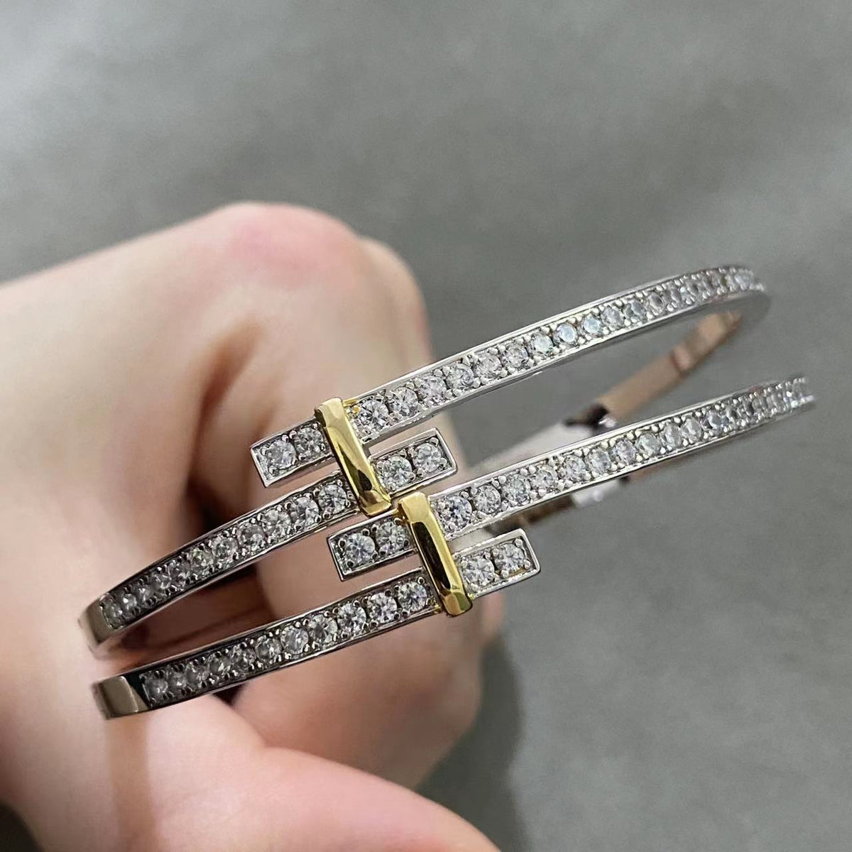[Corinne]EDGE DIAMOND GOLD SILVER BRACELET