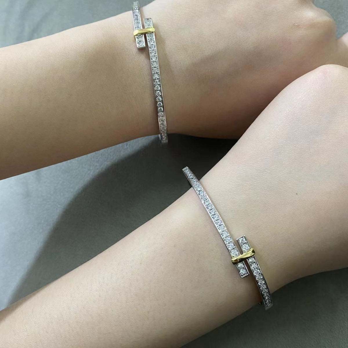 [Corinne]EDGE DIAMOND GOLD SILVER BRACELET