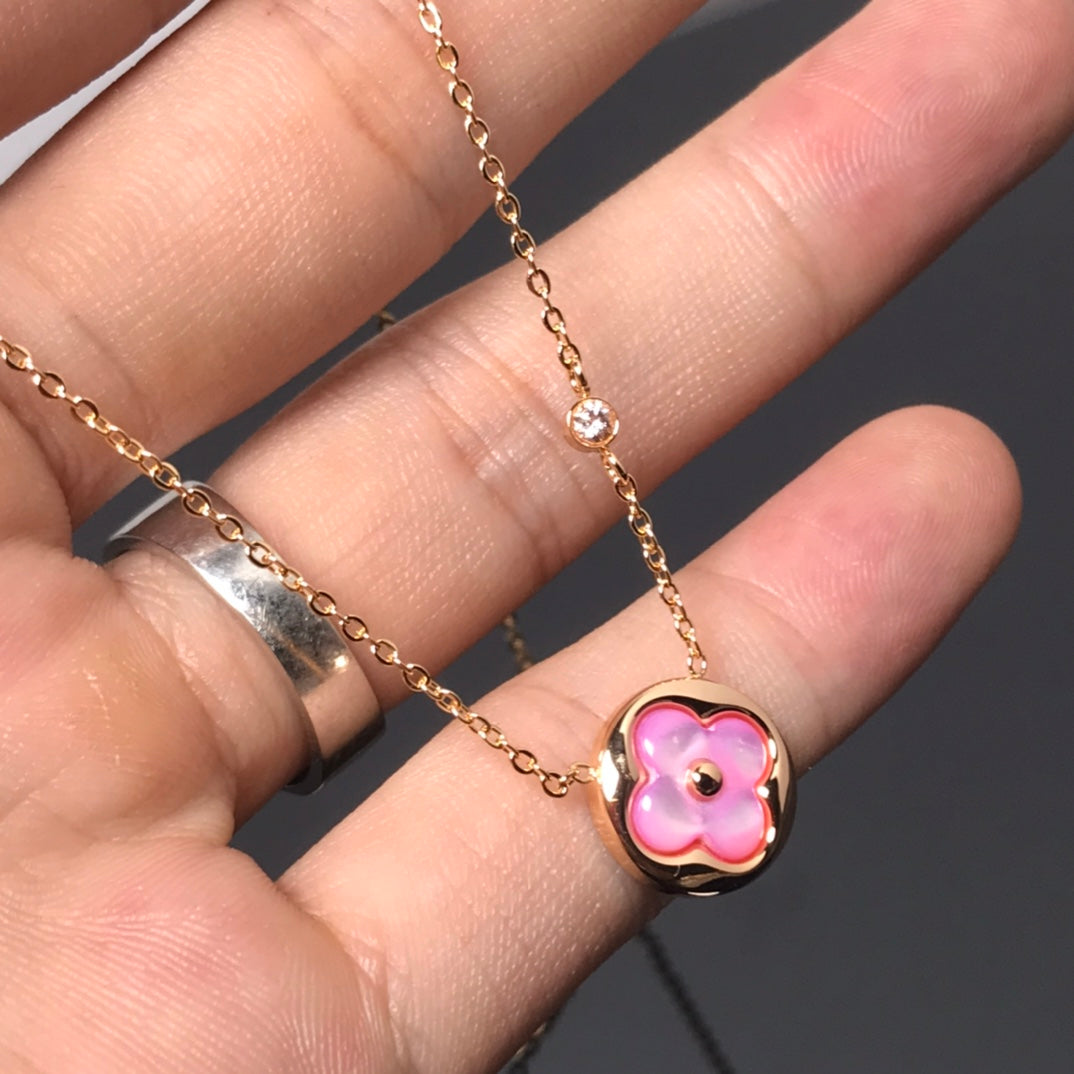 [⭐Corinne]COLOR BLOSSOM PINK MOP SUN GOLD NECKLACE