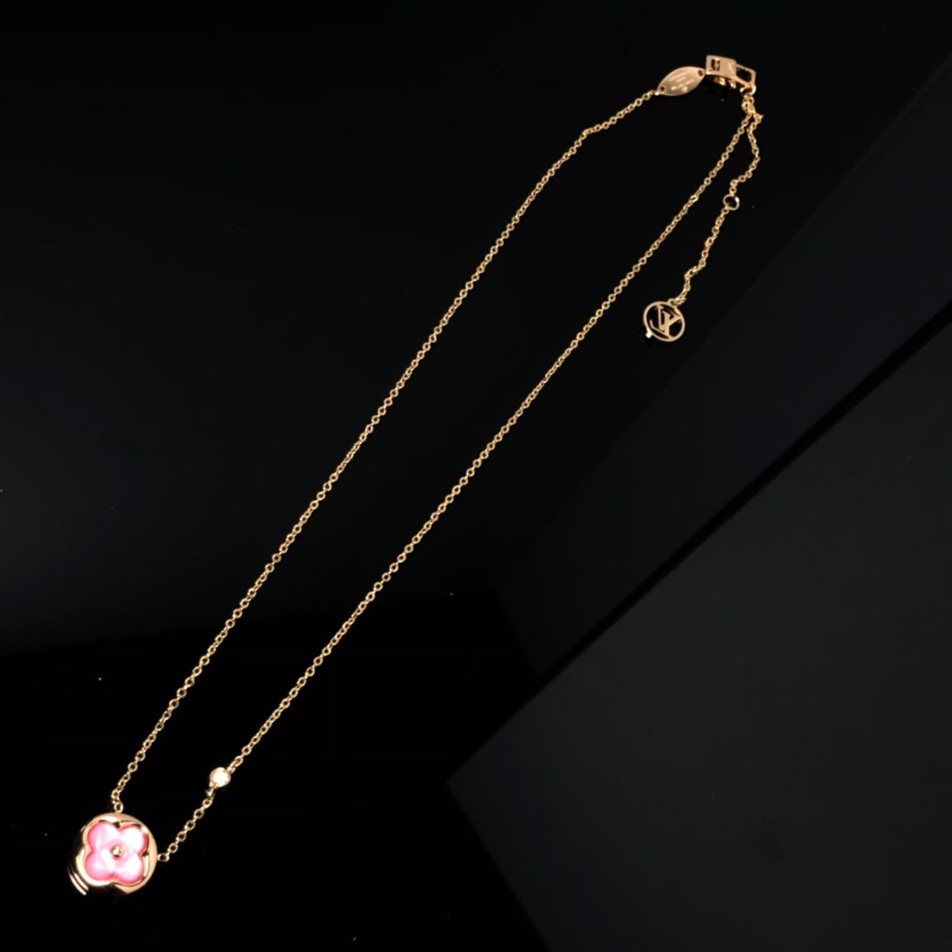 [⭐Corinne]COLOR BLOSSOM PINK MOP SUN GOLD NECKLACE
