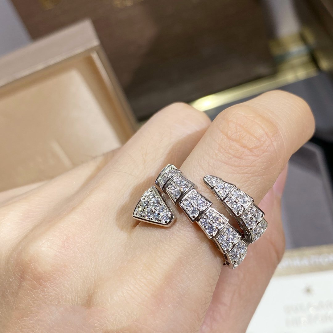 [⭐Corinne]SERPENTI DOUBLE RING SILVER DIAMOND PAVED