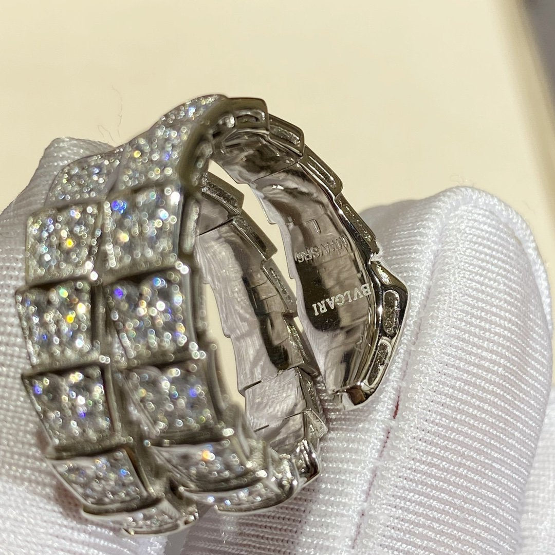 [⭐Corinne]SERPENTI DOUBLE RING SILVER DIAMOND PAVED