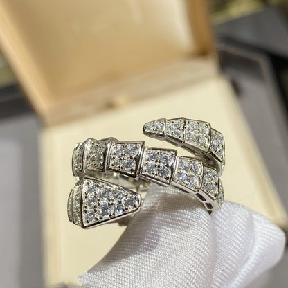 [⭐Corinne]SERPENTI DOUBLE RING SILVER DIAMOND PAVED