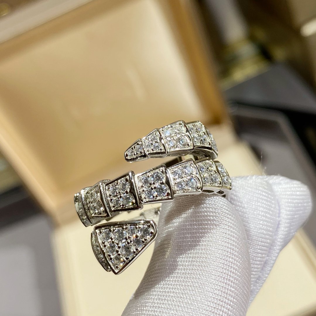 [⭐Corinne]SERPENTI DOUBLE RING SILVER DIAMOND PAVED