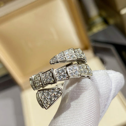 [⭐Corinne]SERPENTI DOUBLE RING SILVER DIAMOND PAVED