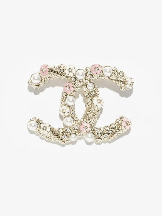 [⭐Corinne]26C Pink-White Enamel Ice Cream Cone Double C Brooch