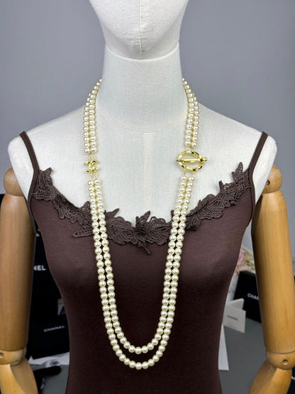 [⭐Corinne]25K Pencil Double C Double-Layer Pearl Sweater Chain