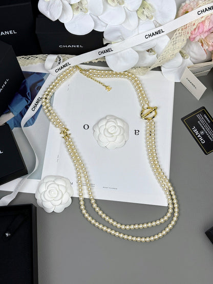 [⭐Corinne]25K Pencil Double C Double-Layer Pearl Sweater Chain