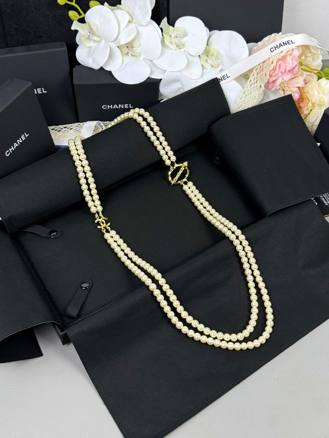 [⭐Corinne]25K Pencil Double C Double-Layer Pearl Sweater Chain