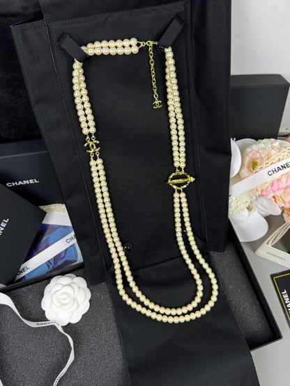 [⭐Corinne]25K Pencil Double C Double-Layer Pearl Sweater Chain