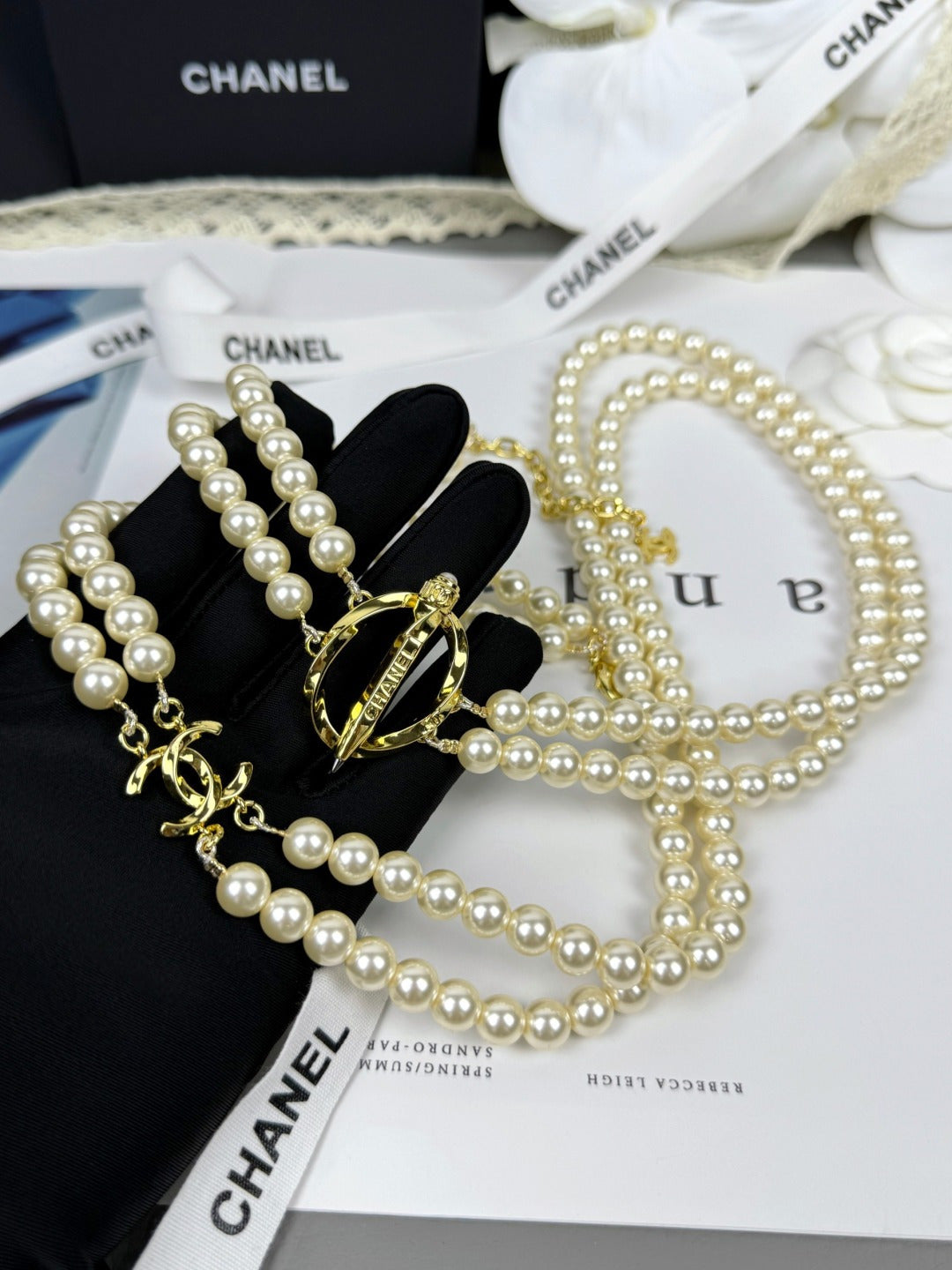 [⭐Corinne]25K Pencil Double C Double-Layer Pearl Sweater Chain