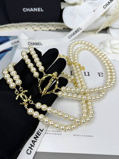 [⭐Corinne]25K Pencil Double C Double-Layer Pearl Sweater Chain