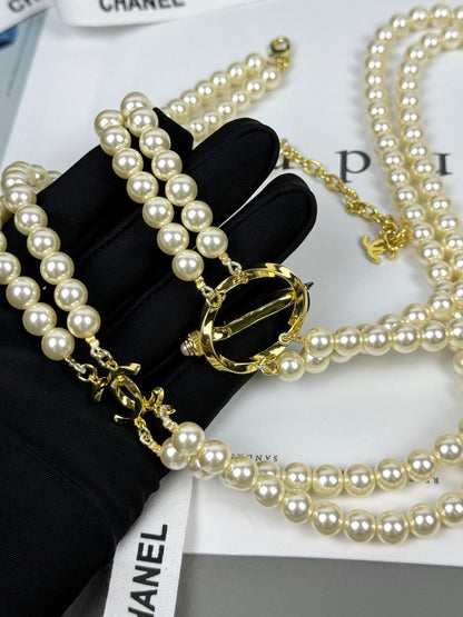 [⭐Corinne]25K Pencil Double C Double-Layer Pearl Sweater Chain