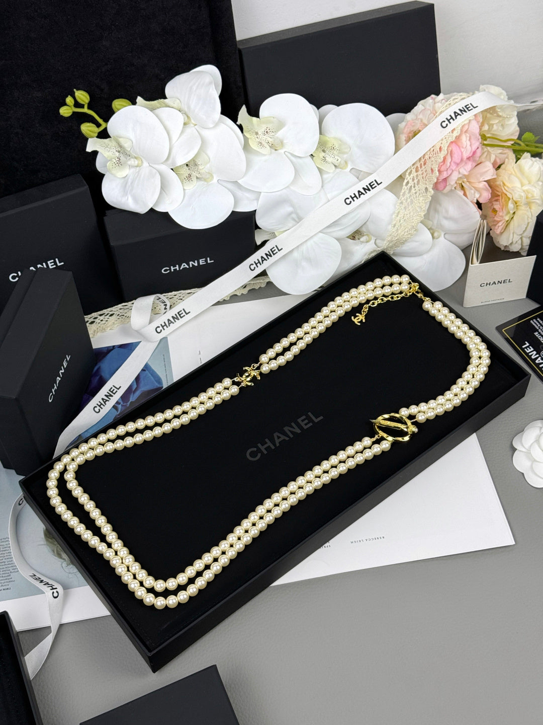 [⭐Corinne]25K Pencil Double C Double-Layer Pearl Sweater Chain