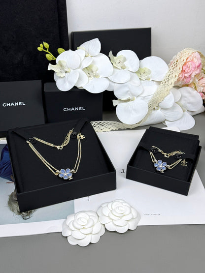 [⭐Corinne]New Blue Floral Double-Layer Necklace