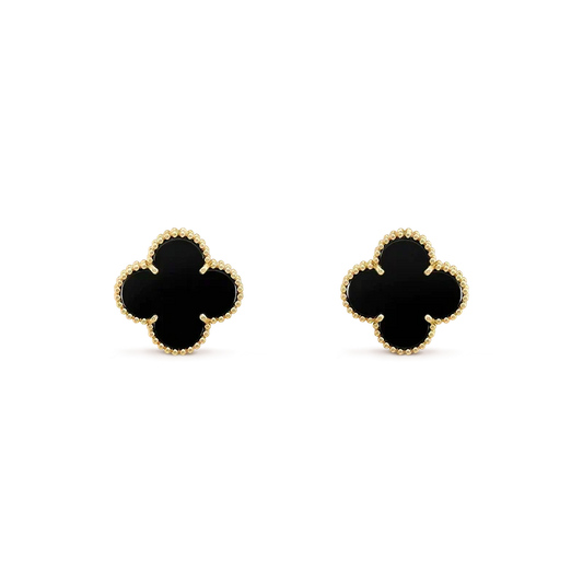 [⭐Corinne]CLOVER MEDIUM 1 MOTIFS  ONYX STUD EARRINGS