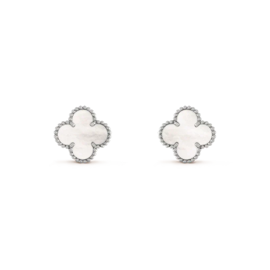 [⭐Corinne]CLOVER MEDIUM 1 MOTIFS  WHITE MOP EARRINGS SILVER