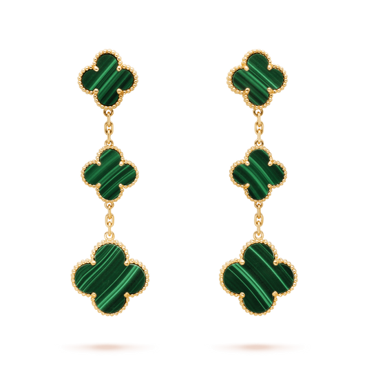 [⭐Corinne]CLOVER MALACHITE 3 MOTIFS GOLD