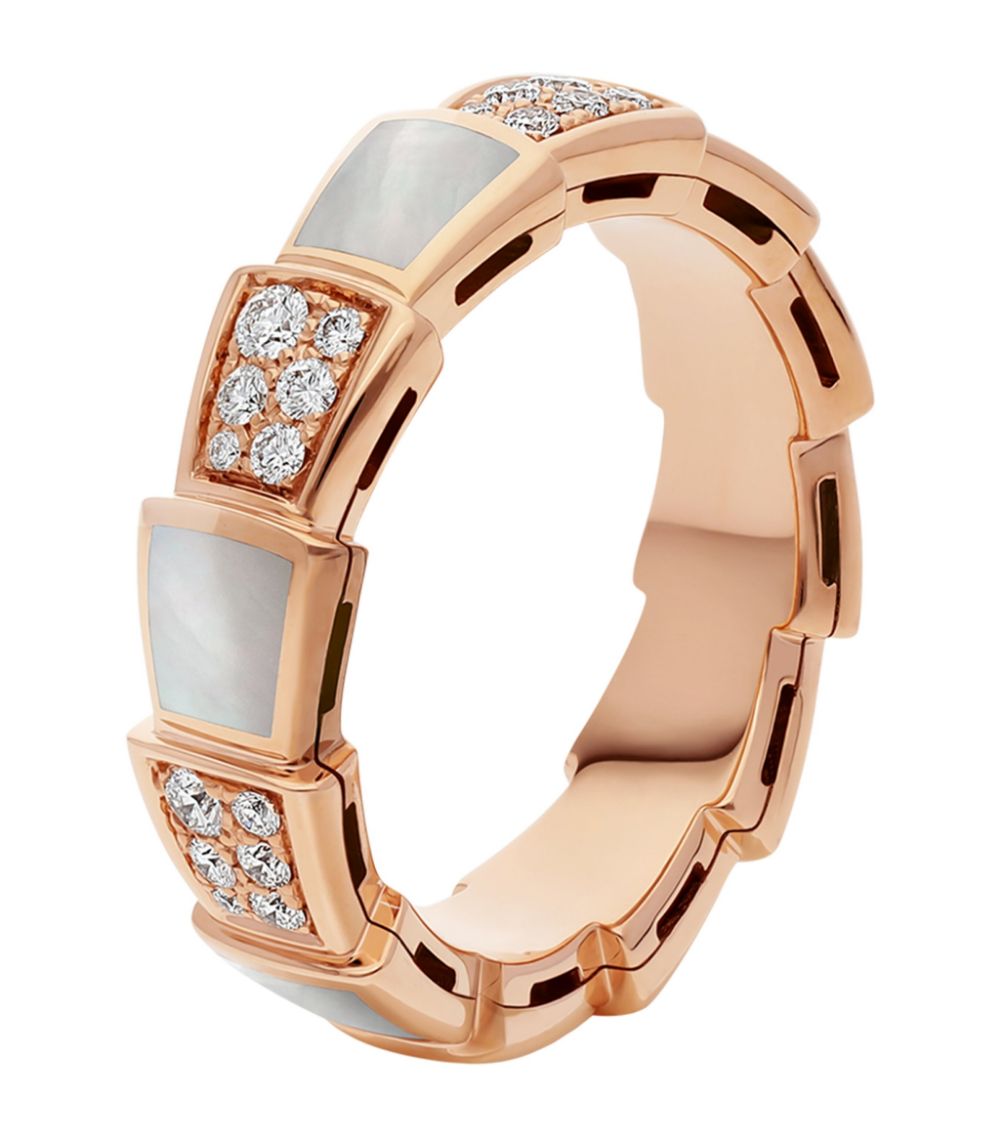[⭐Corinne]SERPENTI RING PINK GOLD MOP DIAMOND PAVED 4MM