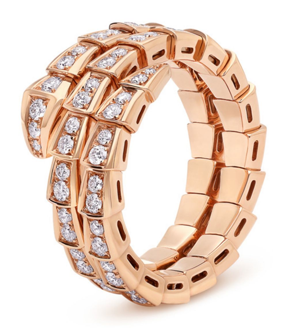 [⭐Corinne]SERPENTI RING PINK GOLD DIAMOND DOUBLE ROW