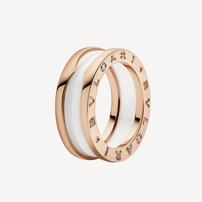 [⭐Corinne]ZERO 1 TWO-BAND LOOPS AND WHITE CERAMIC SPIRAL PINK GOLD RING
