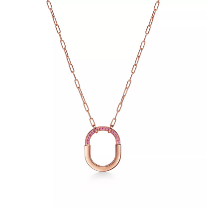 [Corinne]LOCK MEDIUM PENDANT PINK DIAMOND PINK GOLD NECKLACE