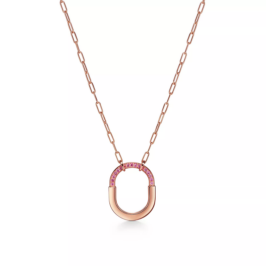 [Corinne]LOCK MEDIUM PENDANT PINK DIAMOND PINK GOLD NECKLACE