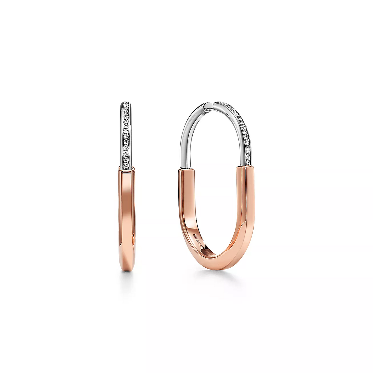 [Corinne]LOCK EARRINGS ROSE AND WHITE GOLD DIAMONDS EXTRA LARGE