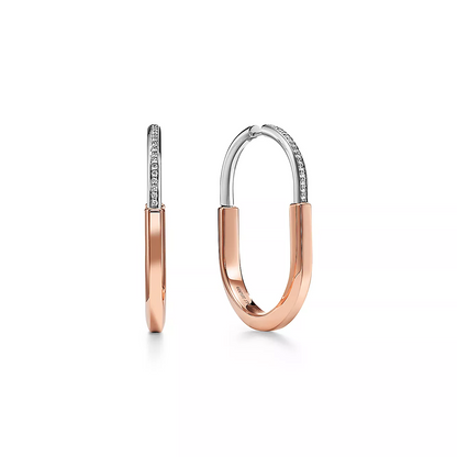 [Corinne]LOCK EARRINGS ROSE AND WHITE GOLD DIAMONDS EXTRA LARGE