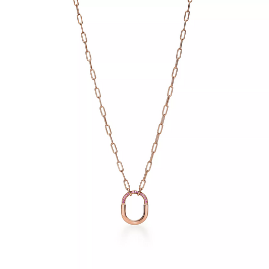 [Corinne]LOCK SMALL PENDANT PINK DIAMOND PINK GOLD NECKLACE