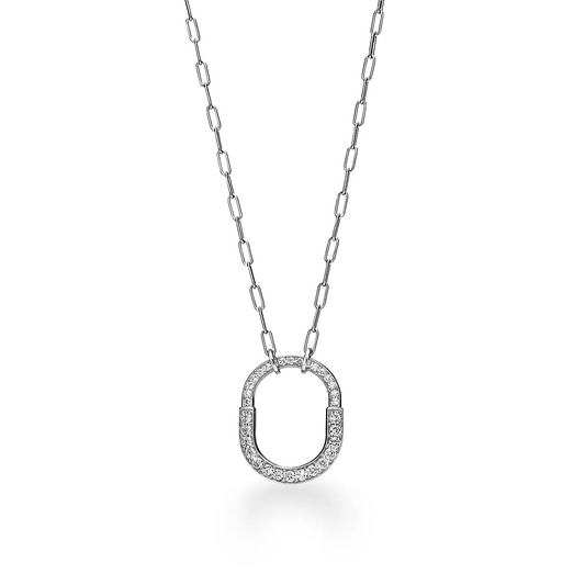 [Corinne]LOCK NECKLACE MEDIUM PENDANT SILVER PAVED DIAMONDS
