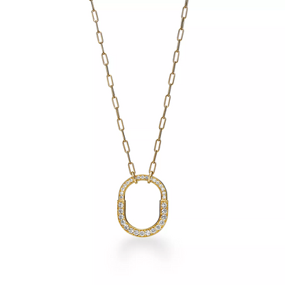 [Corinne]LOCK NECKLACE MEDIUM PENDANT GOLD PAVED DIAMONDS