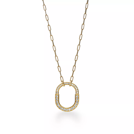 [Corinne]LOCK NECKLACE MEDIUM PENDANT GOLD PAVED DIAMONDS