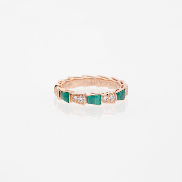 [⭐Corinne]SERPENTI RING PINK GOLD MALACHITE DIAMOND 3MM